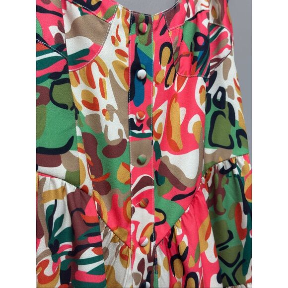 NWT Commense Print Low Cut Ruffle Short Jumpsuit Romper Women's Small - Picture 4 of 16